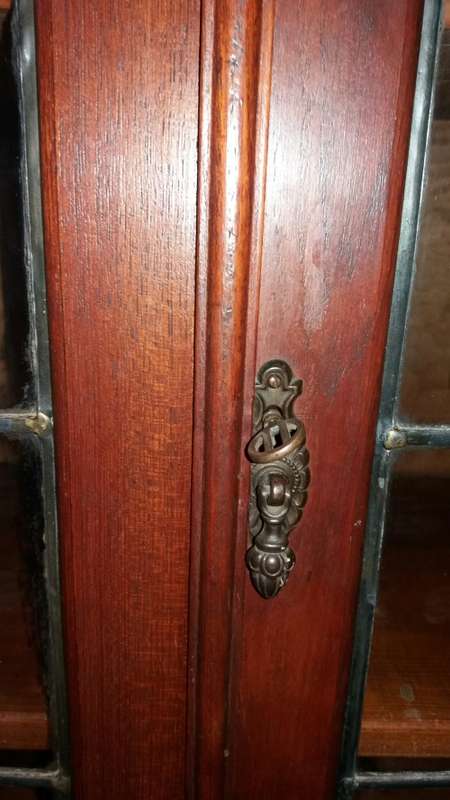 Charming Antique Wooden Bookshelf with Leaded Glass in Doors