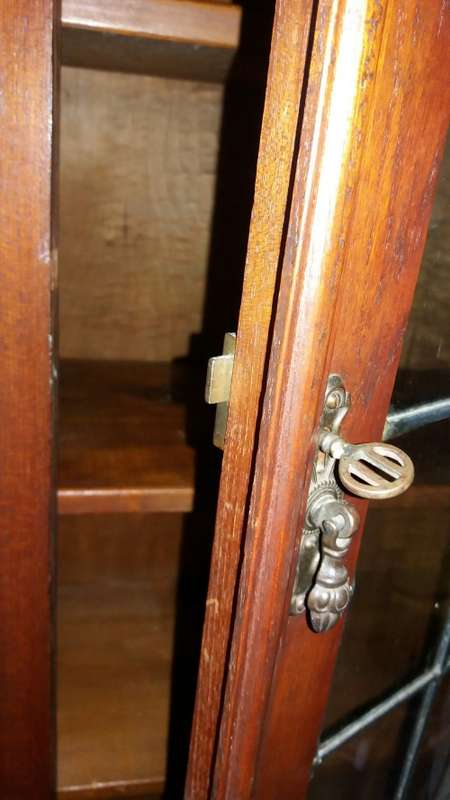 Charming Antique Wooden Bookshelf with Leaded Glass in Doors