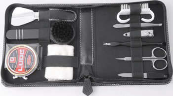 Mens Shoe Polish & Manicure Set in Leather Case