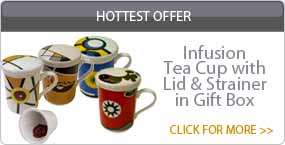 Infusion Cup with Tea Strainer & Lid - Neatly Packaged in Attractive Black Gift Box.
