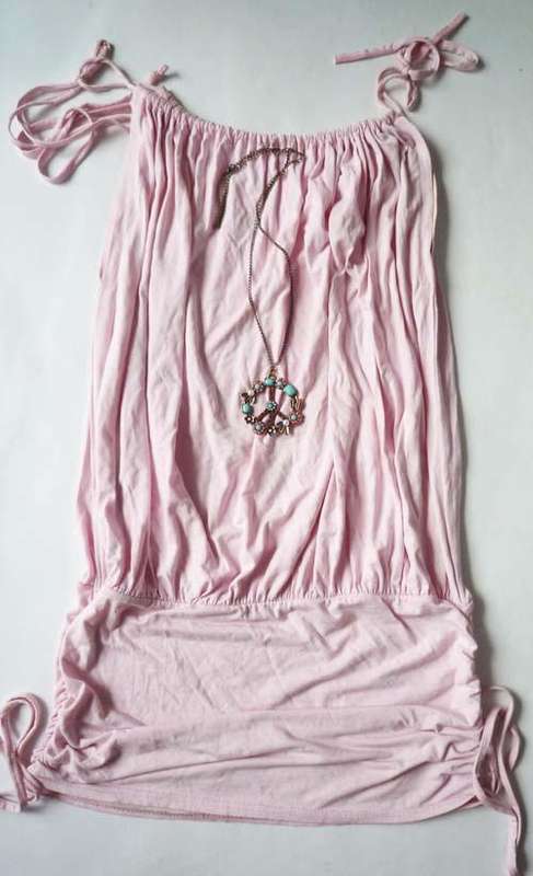 CUTE PASTEL PINK DRESS AND PEACE SIGN NECKLACE!!
