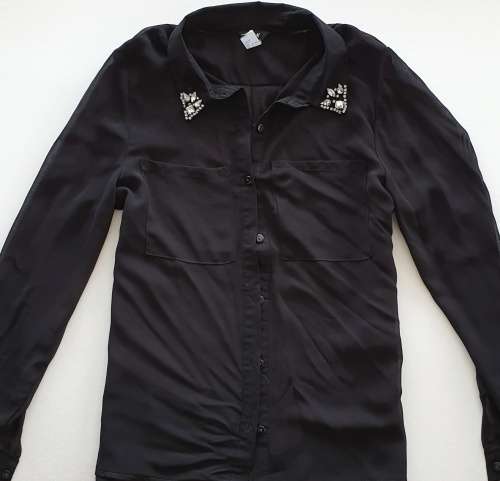 LOVELY SHEER BLACK SHIRT WITH BLING DETAIL!