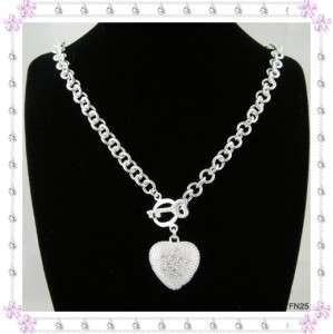 LOVELY STERLING SILVER NECKLACE WITH CRYSTAL HOLLOW HEART!!
