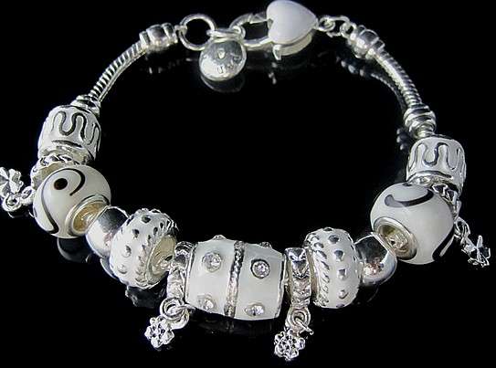 STUNNING WHITE AND STERLING SILVER PANDORA CHARM BRACELET!!!