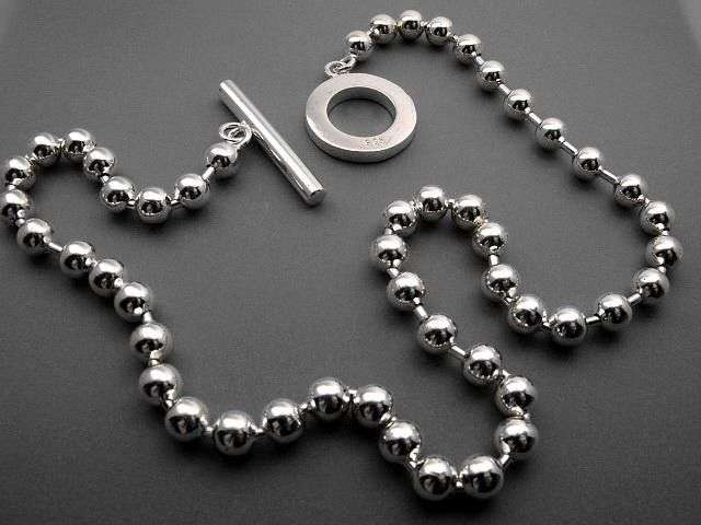 STUNNING STERLING SILVER 6MM BALL NECKLACE WITH T-BAR AND FOB CLOSURE!!