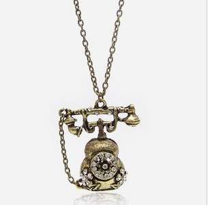 GORGEOUS BRONZE RETRO TELEPHONE NECKLACE!!