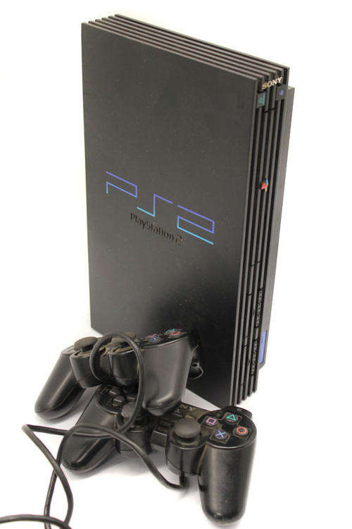 PlayStation 2 and Two Controllers