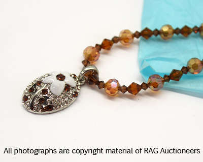 Lauren Michelle Collection Crystal Necklace With Diamante and Enamel Pendant