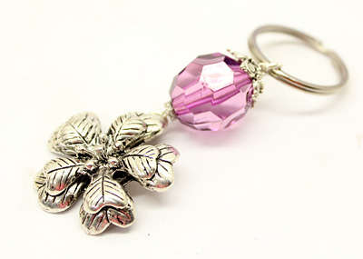 Chunky Flower with Purple Bead Keyring