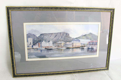 Water Colour Print of Cape Town by Valerie Petts in a Lovely Wooden Frame