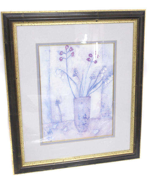 Lovely Print of A Vase of Flowers in a Great Wooden Frame