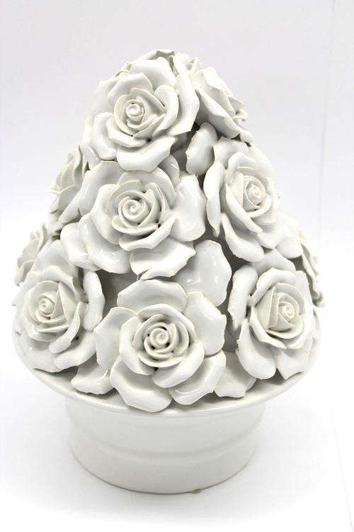 Stunning White Ceramic Pot Of Roses Ornament
