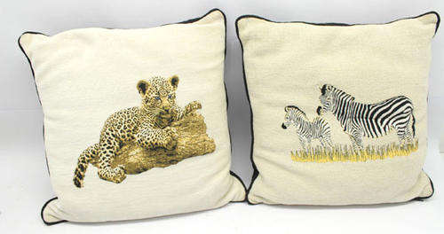 2 Scatter Cushions with Zebra and Leopard Design