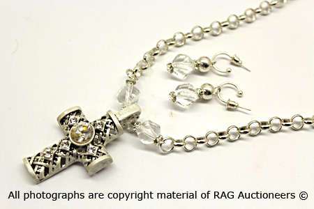 Lauren Michelle Collection Detachable Cross Pendant Necklace and Stud Earrings