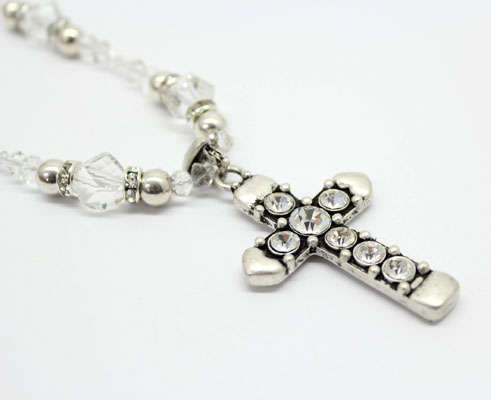 Lauren Michelle Collection Diamante Cross Pendant Necklace