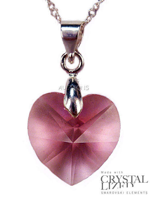 Swarovski 14mm Rose Heart Pendant on Italian Sterling Silver Chain