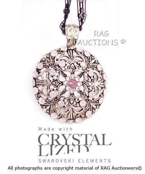 Swarovski Crystal Rose Water Opal Diamante Medallion Necklace On Crystal Diamante Yarn