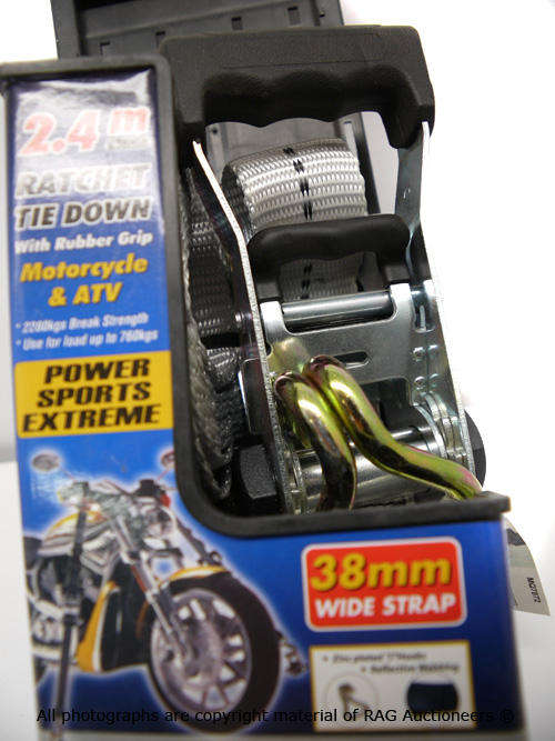 X Strap Motorcycle and ATV Ratchet Tie Down With Rubber Grip (2.4m X 38mm)
