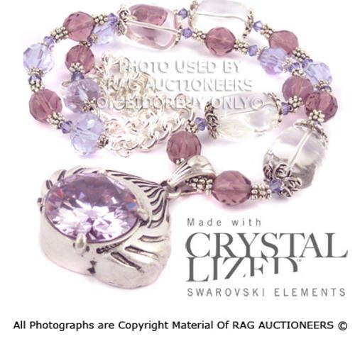 **R750** Genuine Violet Swarovski Beads and Quartz Necklace With Pendant