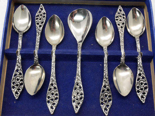 Vintage Nickel Plated GLORIA Teaspoons and Sugar Spoon
