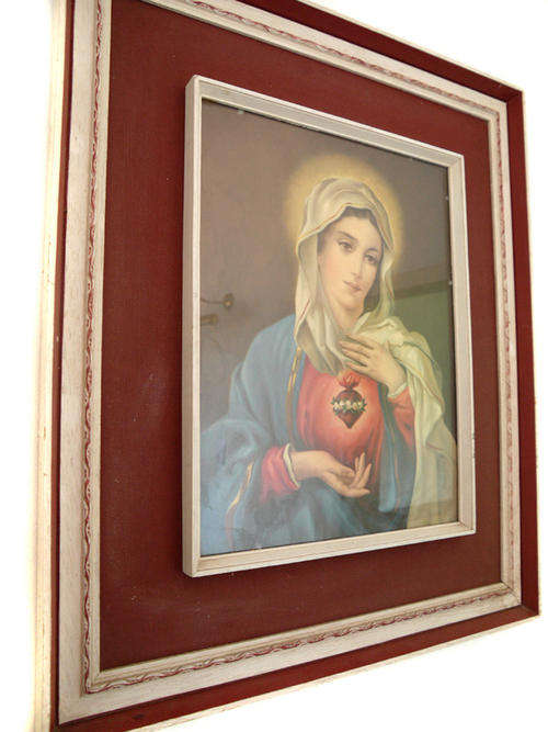 Vintage Catholic Print Of Mary in Frame