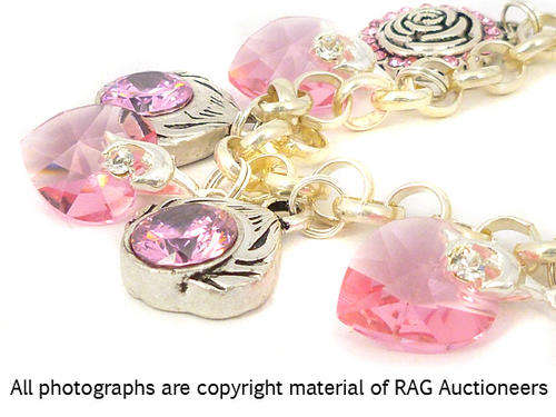 **R480** Lauren Michelle Collection Swarovski Heart Charmed Bracelet