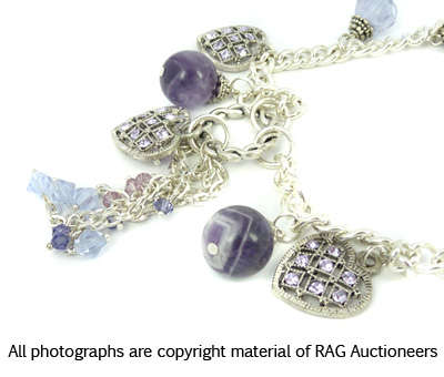 **R660** Lauren Michelle Collection Swarovski Crystal and Amethyst Stone Charmed Necklace