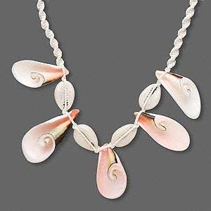 $$1/2 PRICE SALE$$ Necklace, cowrie shell with waxed cotton cord, pink/white