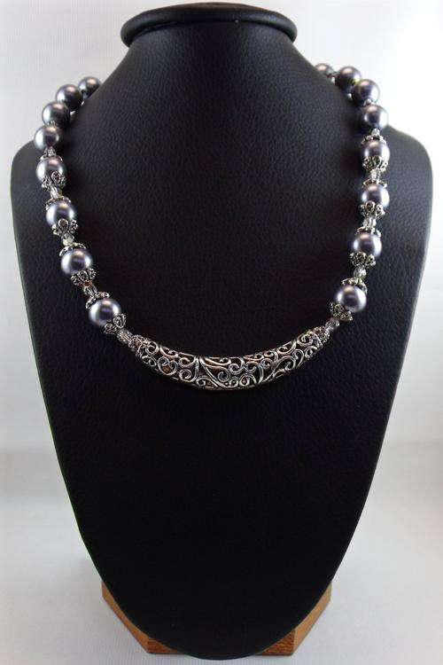STUNNING Crystal, Pearl and Tibetan Silver NECKLACE designed by: Cooper & Lombard Jewellery