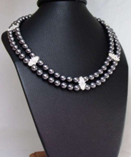 Double Strand South Sea Shell Pearls with Diamante by Cooper & Lombard Jewelry