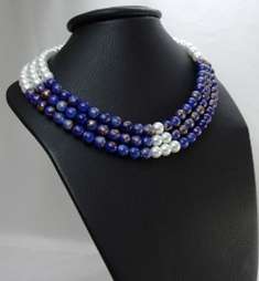 Triple Strand Pearl and Royal Blue Necklace by Cooper & Lombard Jewellry