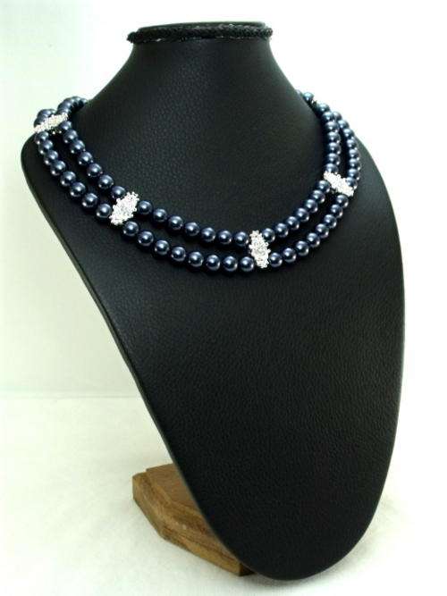 38cm Diam-ante and Sapphire Blue Pearl Necklace by Cooper & Lombard Jewellery