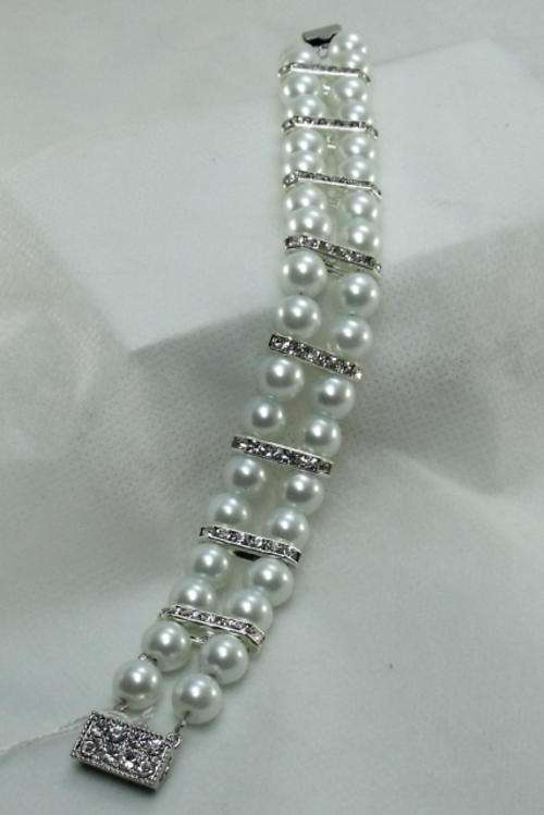 Double strand 10mm Ice White Pearl & Diamante Bracelet by Cooper and Lombard Jewelry