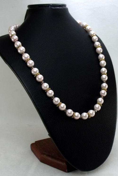 52cm - 10mm Oyser Colour Pearl and Topaz Crystal Necklace by Cooper and Lombard Jewelry