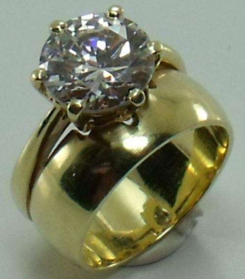 9KT YELLOW GOLD (Man-Made) ENGAGEMENT & WEDDING RING with 3.00CT BRILLIANT hand CUT RUSSIAN DIAMOND