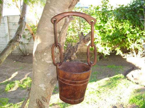 STUNNING WOODEN WISHING WELL BUCKET WITH HANDLE AND CHAIN-CREATED FROM A SINGLE PIECE OF WOOD