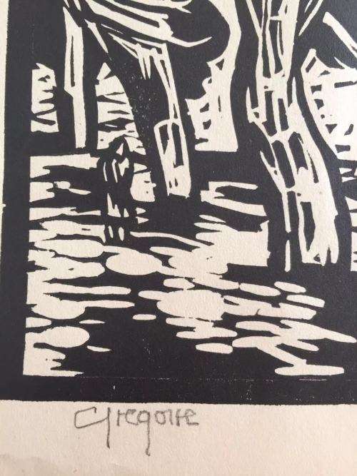 GREGOIRE BOONZAIER, TREES IN THE WIND LINOCUT