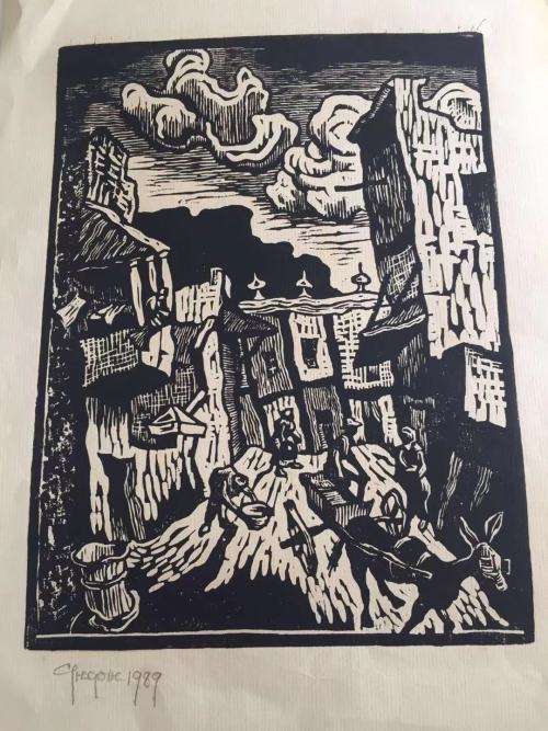 GREGOIRE BOONZAIER, VINTAGE DISTRICT SIX LINOCUT