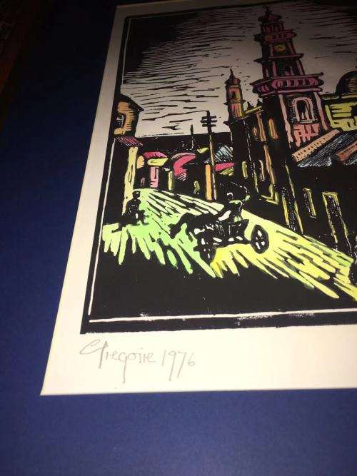 GREGOIRE BOONZAIER, MOSQUE AND DONKEY CART LINOCUT