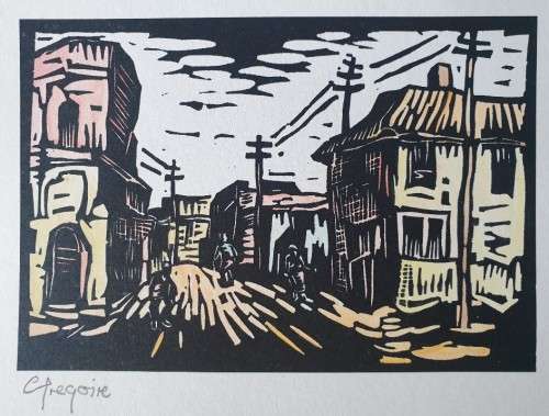 Gregoire Boonzaier, District Six, Coloured Linocut