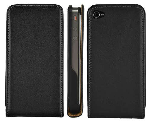 Leather Flip Case for Apple iPhone 4 and iPhone 4s (Black)