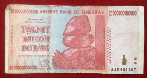 SERIAL NUMBER AA - TWENTY TRILLION DOLLARS !!! (FROM ZIMBABWE)