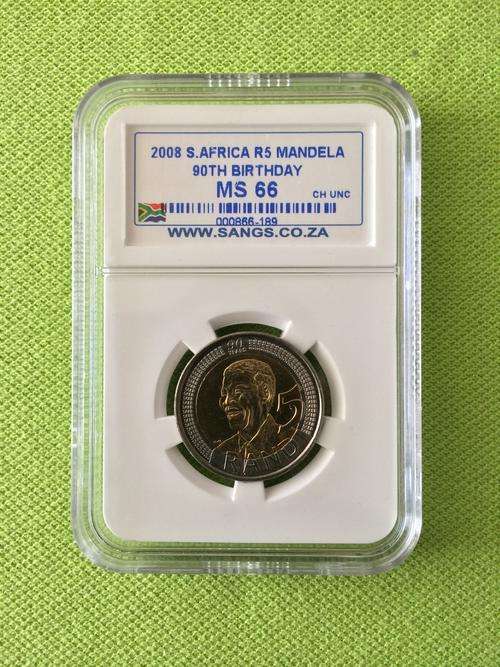 NELSON MANDELA 90TH BIRTHDAY R5 HIGH GRADE MS66 BLUE LABEL