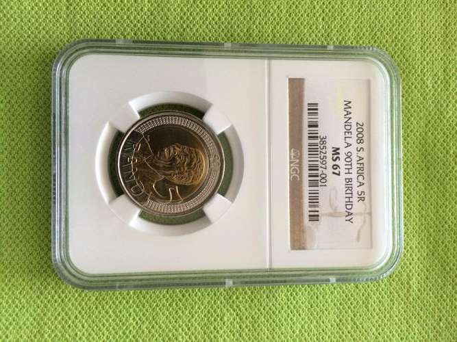 NGC - NELSON MANDELA 90TH BIRTHDAY R5 HIGH GRADE MS67 COINS