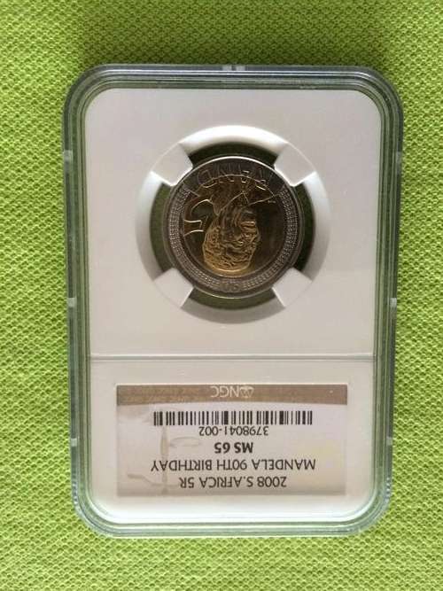 NELSON MANDELA 90TH BIRTHDAY R5 HIGH GRADE NGC MS65 COIN