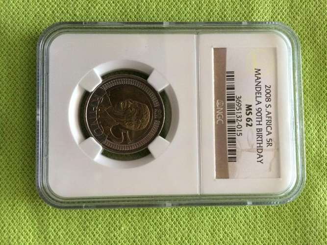 RARE NGC MS62 NELSON MANDELA 90TH BIRTHDAY R5