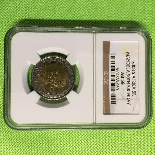 8 X NGC AU58 2008 NELSON MANDELA 90TH BIRTHDAY R5 COIN - *ONLY 6608 GRADED* BID PER COIN