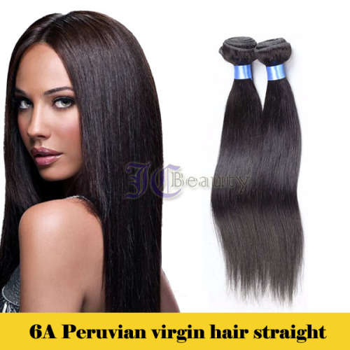16"(40cm) 6A Peruvian Straight Virgin Hair 1B# Natural Black 3Bundles / 300g