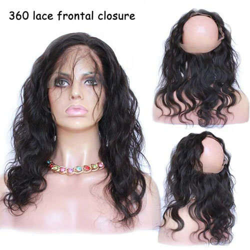360 Degree Lace Frontal Closure 100% Human Hair 1B#(natural black) Stragiht/Body Wave