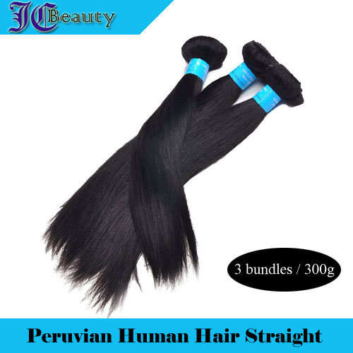 6A Peruvian Human Hair Straight 300g 1B# 12"~24" [3 bundles]